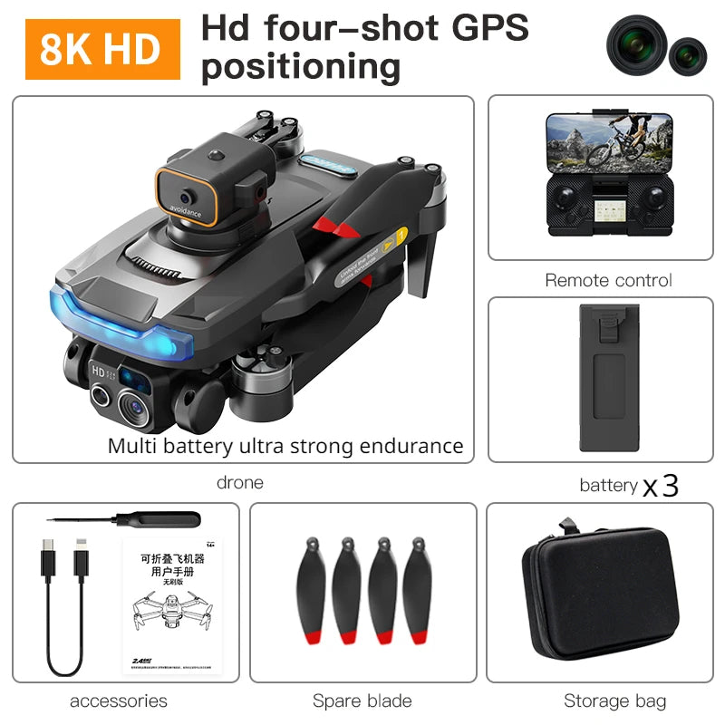 FOLDABLE PROFESSIONAL P15 1.5KM RANGE 8K GPS HD DUAL CAMERA DRONE